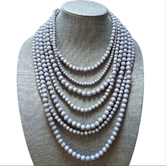 BaubleBar Multi Strand Gray Acrylic Beaded Statement Layered Bib Necklace - Picture 1 of 4